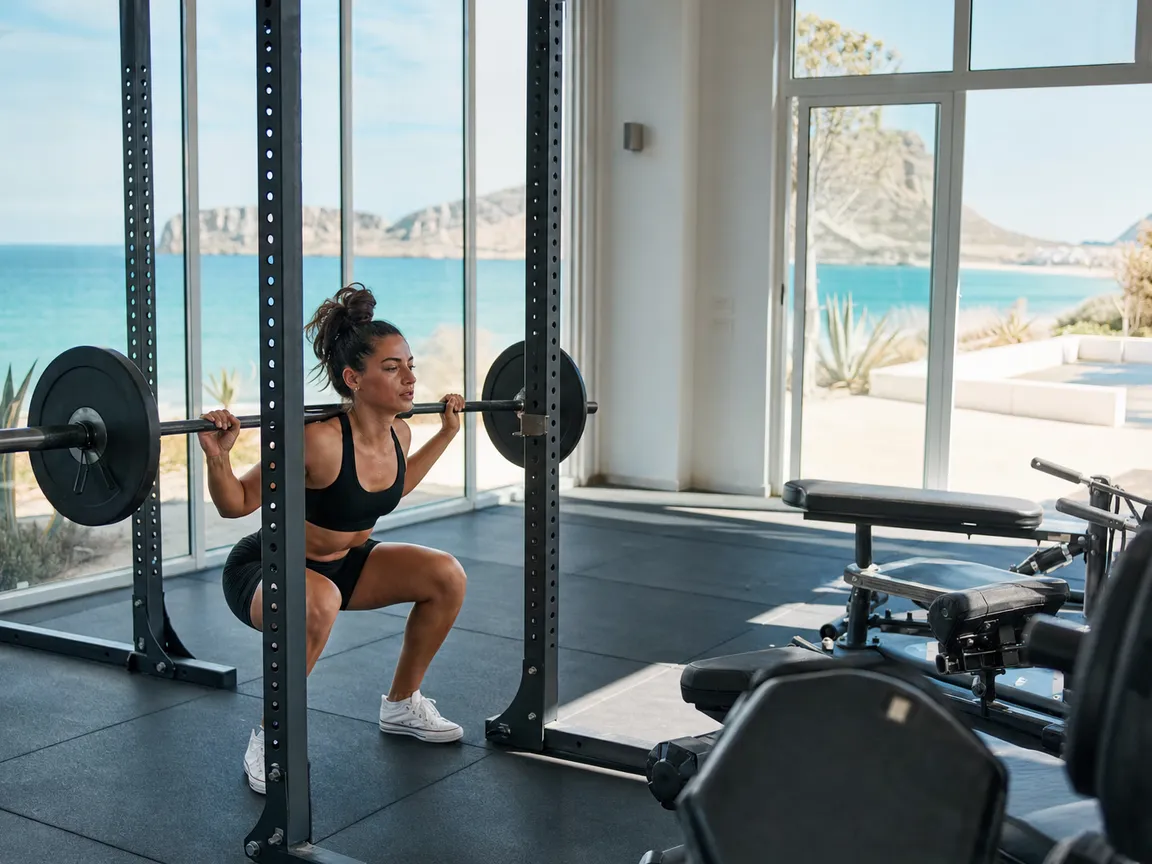 Squat con il bilanciere in sala pesi